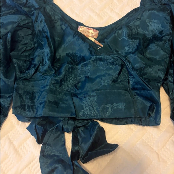 Teal Crop Wrap Long Sleeve Top - Picture 4 of 6